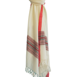 Châle Angora - blanc et rouge avec motif