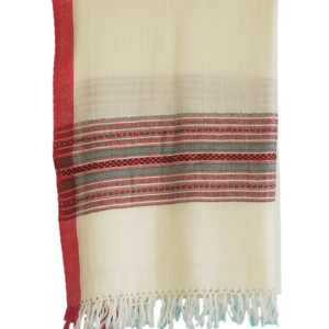Châle Angora - blanc et rouge avec motif – Image 3